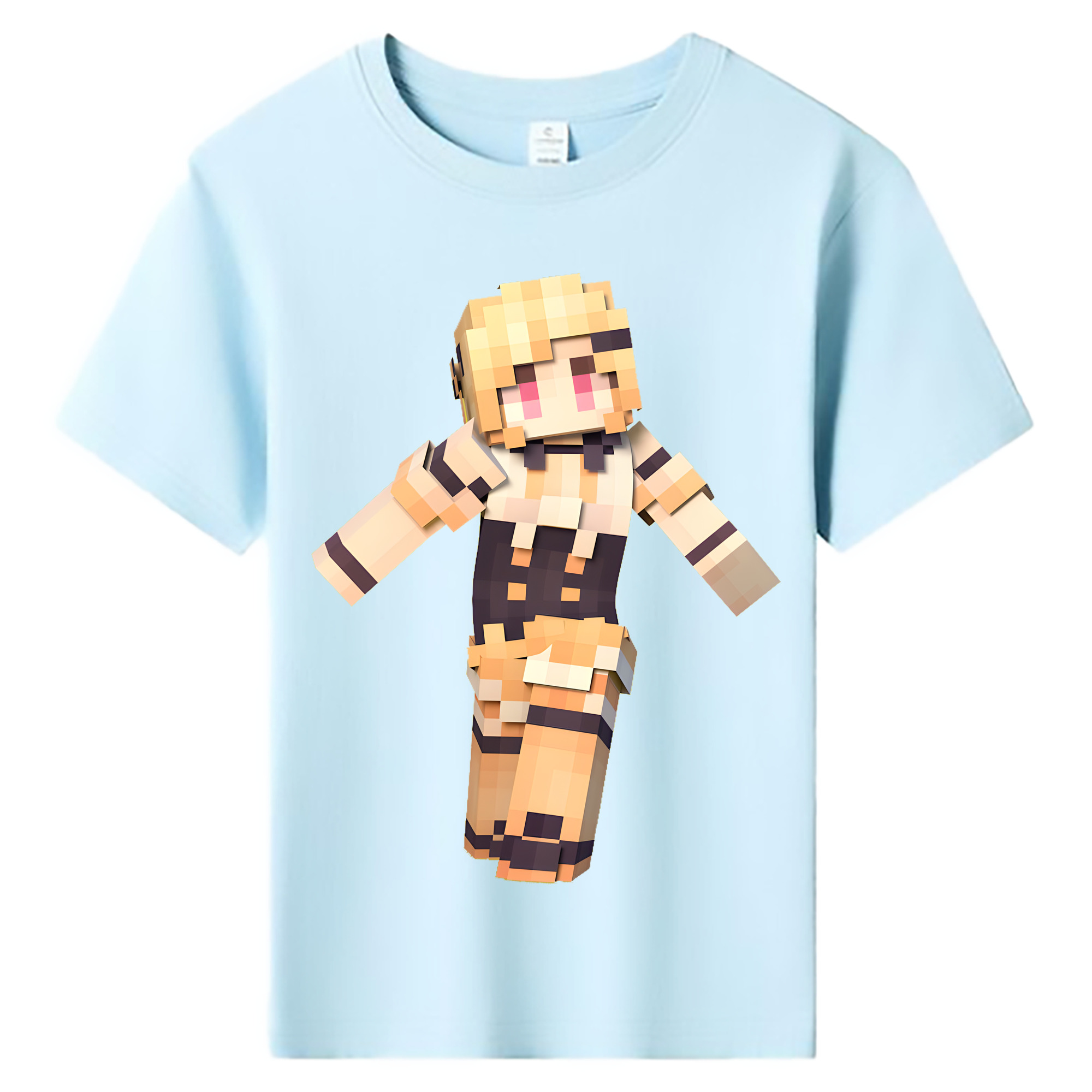 （画像用） マインクラフト ブロックの世界 Minecraft MC Block world 綿100％キッズTシャツ（フロントプリント）